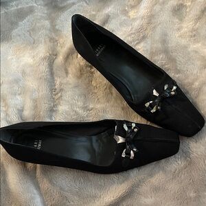 Stuart Weitzman Black Crepe Fabric Kitten Heels - Size 10.5M